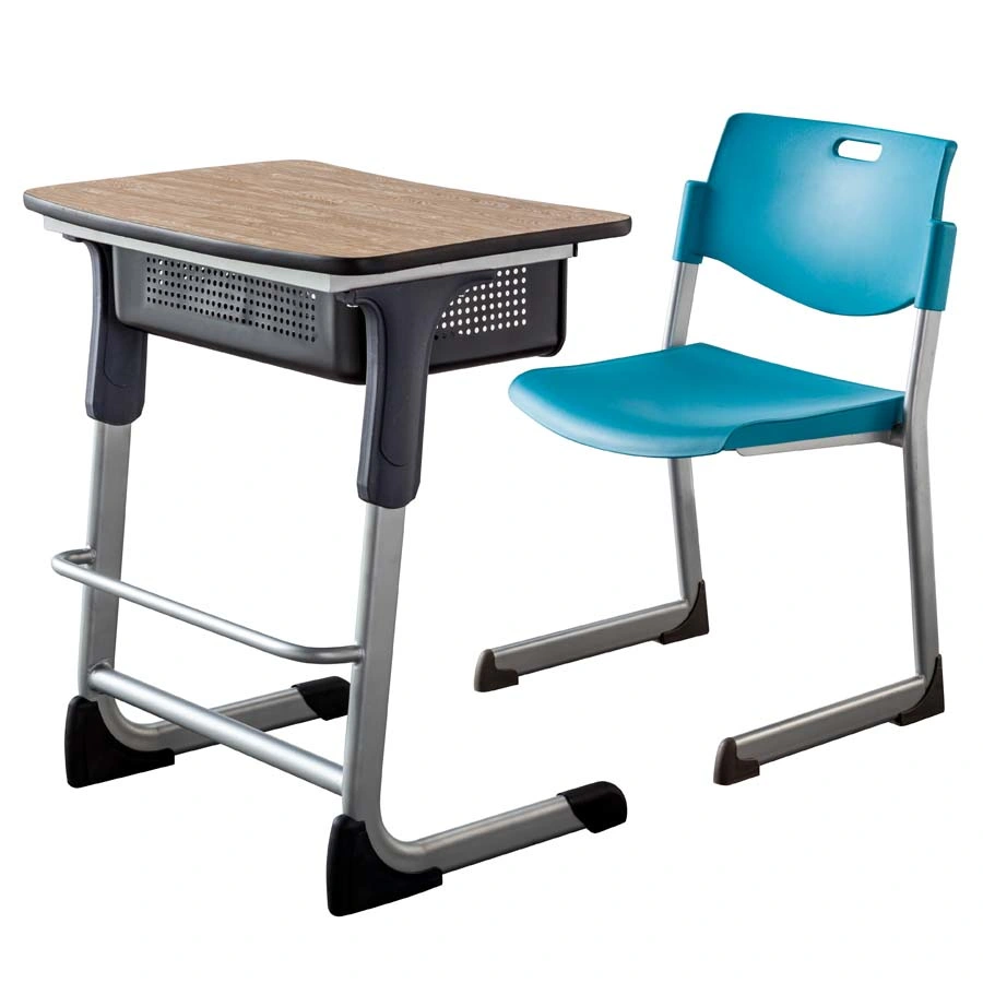 Single PVC Edge Cover Modern Desk School Furniture Wood Color Metal Student Desk with Chair